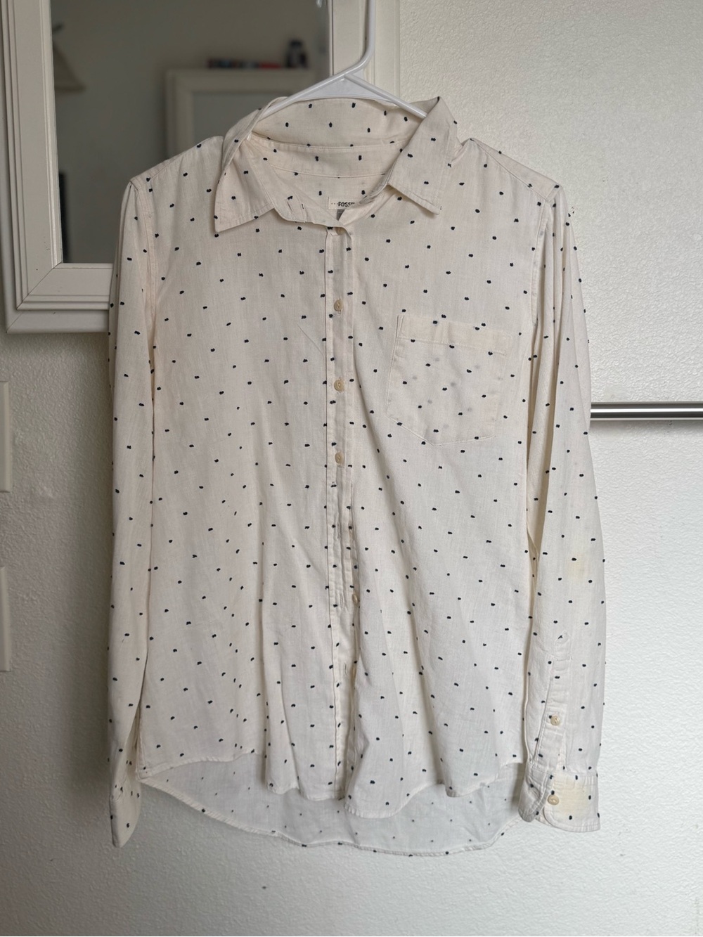 Fossil Cream Button-Down Shirt with Black Dot Print